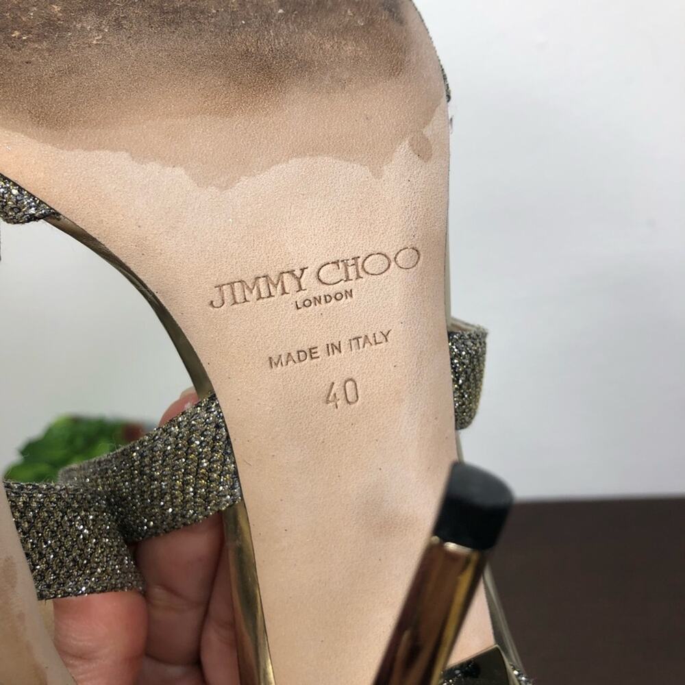 Jimmy Choo Lottie Lag Light Bronze Strappy Glitter Heels Women's Size EU40/US 10 - Picture 9 of 15